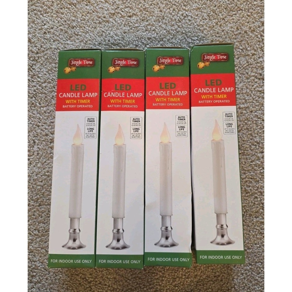Lot Of 4 Jingle Time Led Candle Lamp With Timer Battery Operated 8 Hrs